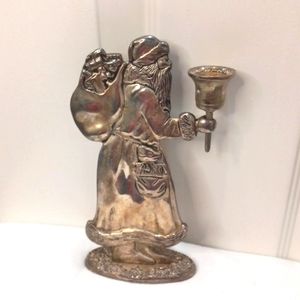 Silverplate Santa Taper Candle Holder decor 8" X 5"